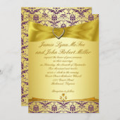 Gold u. lila Damast-Hochzeits-Einladung Einladung (Vorne/Hinten)