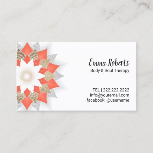 Gold u. orange Lotos-Blumen-Körper u. Visitenkarte (Vorderseite)