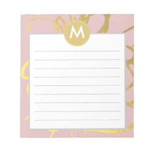 Gold u. rosa Brushstrokes-Monogramm-Initiale Notizblock
