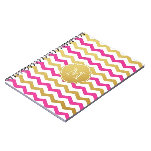 Gold u. Rosa-Zickzack Muster-Monogramm-Notizbuch Notizblock (Linke Seite)