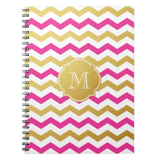 Gold u. Rosa-Zickzack Muster-Monogramm-Notizbuch Notizblock (Vorderseite)