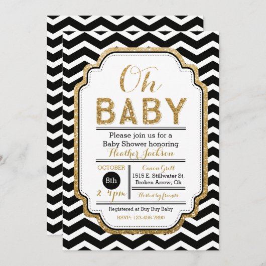 Gold u. schwarze Babyparty-Einladung, Jungen-Baby Einladung (Vorne/Hinten)