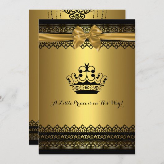 Gold u. schwarze Kronen-Babyparty-Einladung Einladung (Vorne/Hinten)