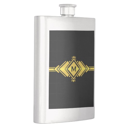 Gold-u. schwarze Kunst-Deko-Gurt-Monogramm Flachmann (Rechts)