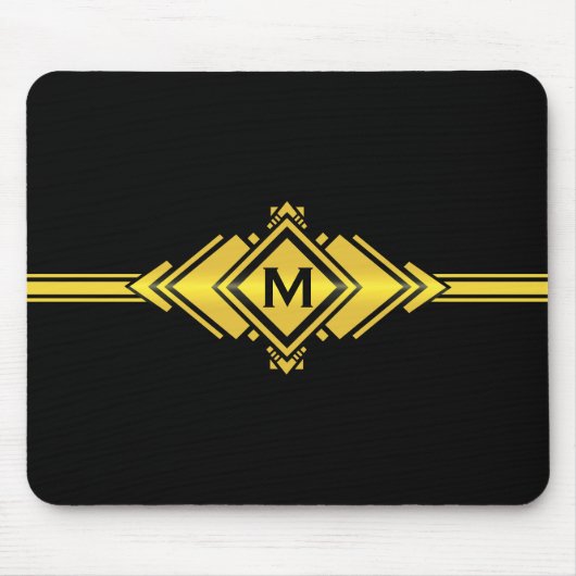 Gold-u. schwarze Kunst-Deko-Gurt-Monogramm Mousepad (Vorne)
