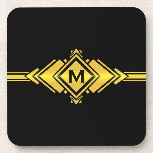 Gold-u. schwarze Kunst-Deko-Gurt-Monogramm Untersetzer (Vorderseite)