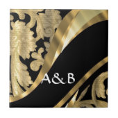 Gold u. schwarzer Damaststrudel Fliese (Vorderseite)