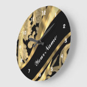 Gold u. schwarzer Damaststrudel Große Wanduhr (Winkel)