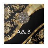 Gold u. schwarzes Damastmuster Fliese (Vorderseite)