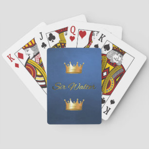 Gold u. schwarzes Monogramm auf blauen Spielkarten