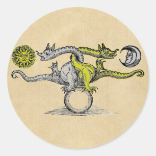Gold-u. Silber-Drachen Runder Aufkleber