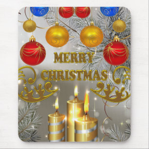 Gold-u. Silber-Weihnachtskerzen u. bunte Birnen Mousepad