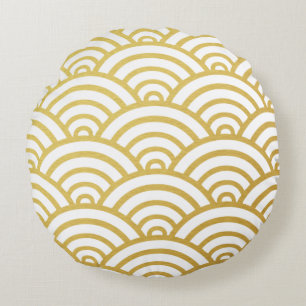 Gold-u. Weiß-Kamm-Muschel-Muster-rundes Kissen