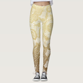 Gold u. weiße BlumenImitat-Spitze Leggings