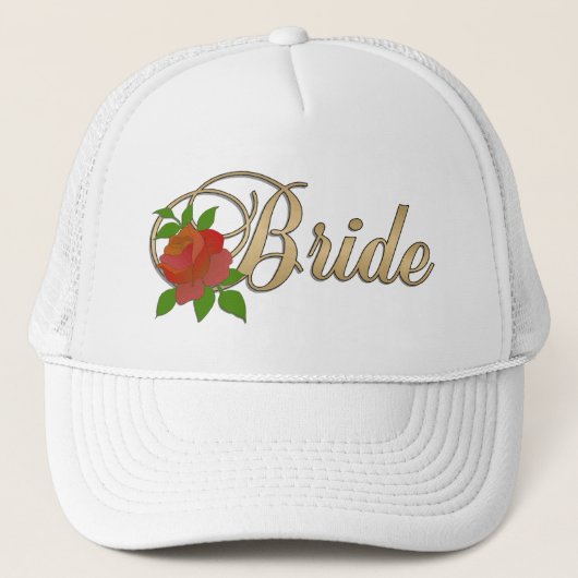 Gold u. weiße Braut KAPPE mit Rose (Vorderseite)