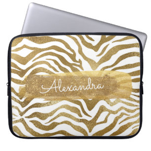 Gold-u. weißer Zebra-Tierdruck mit GoldGlitzer Laptopschutzhülle