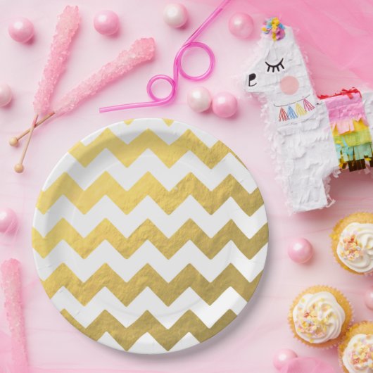 Gold u. weißer Zickzack PapierTeller 9' (Party)