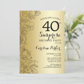 Gold Überraschung 40. Geburtstag Party Einladung (Stehend Vorderseite)