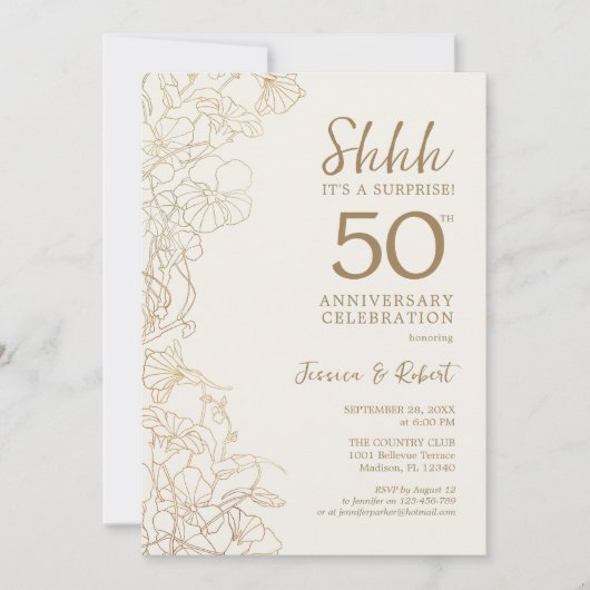 Gold Überraschung 50 Jahre Einladung (Vorderseite)