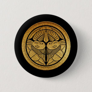 Gold Uesugi Sasa Kamon Button