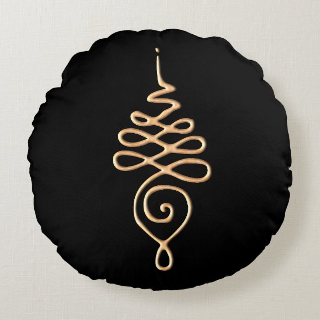 Gold Unalome  Rundes Kissen (Vorderseite)
