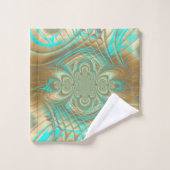 Gold und Aqua Abstrakt Geometric Badetücher Set (Waschlappen)