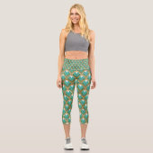 Gold und Aqua Art Deco Geometrisch Capri Leggings (Vorderseite)