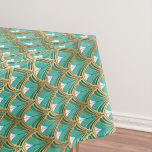 Gold und Aqua Art Deco Geometrisch Tischdecke