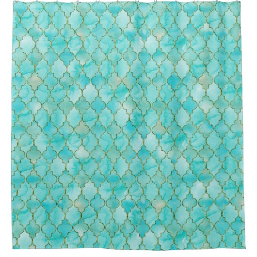 Gold und Aqua Maroccan Duschvorhang (Vorderseite)