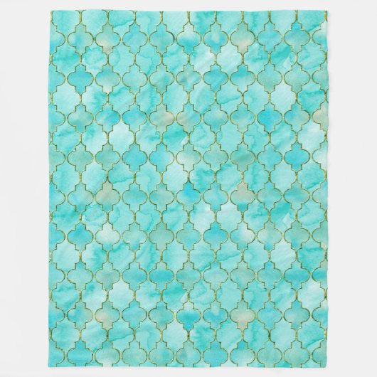Gold und Aqua Maroccan Fleecedecke (Vorderseite)