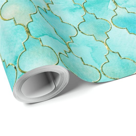 Gold und Aqua Maroccan Geschenkpapier (Rolleneckpunkt)