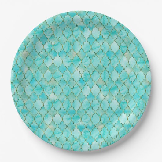 Gold und Aqua Maroccan Pappteller (Vorderseite)