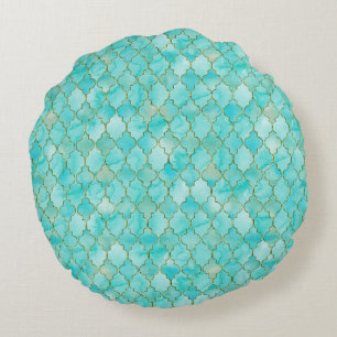 Gold und Aqua Maroccan Rundes Kissen