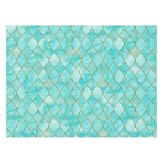 Gold und Aqua Maroccan Tischdecke (Vorderseite (Horizontal))