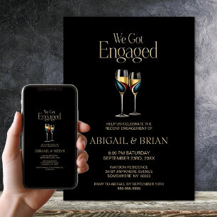 Gold- und Aquachat Champagnergläser Verlobungsfeie Einladung