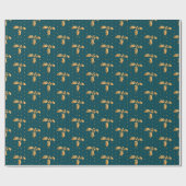 Gold und Aquamarin Blue Christmas Holly Geschenkpapier (Flach)