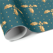 Gold und Aquamarin Blue Christmas Holly Geschenkpapier (Rolleneckpunkt)