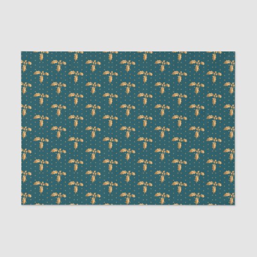 Gold und Aquamarin Blue Christmas Holly Seidenpapier (Vorderseite)