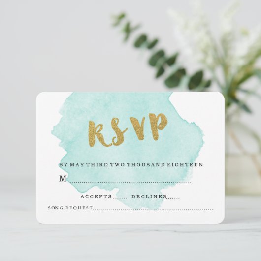 GOLD UND AQUAMARIN BLUSH WEDD RSVP (Stehend Vorderseite)