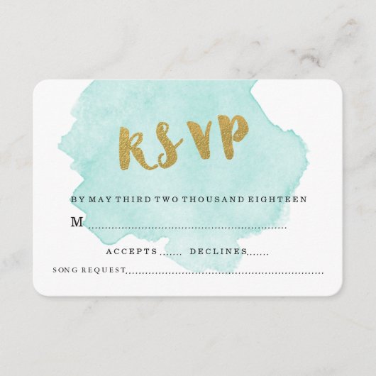 GOLD UND AQUAMARIN BLUSH WEDD RSVP KARTE (Vorderseite)