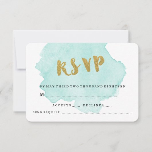 GOLD UND AQUAMARIN BLUSH WEDD RSVP KARTE (Vorderseite)