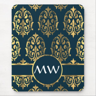Gold und aquamarine grüne Damastmuster Mousepad