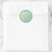 Gold und Aquamarine Mandala-Blume Runder Aufkleber (Tasche)