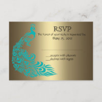 Gold und Aquamarine Pfaueneinladungen