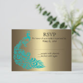 Gold und Aquamarine Pfaueneinladungen RSVP Karte (Stehend Vorderseite)