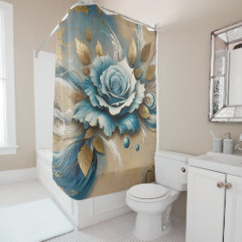 Gold und Aquamarine Rose Duschvorhang