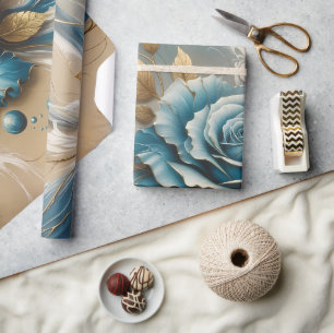 Gold und Aquamarine Rose Geschenkpapier