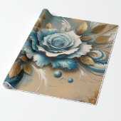 Gold und Aquamarine Rose Geschenkpapier (Ungerollt)