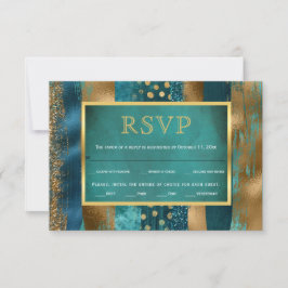 Gold und aquamarine Striche, Konfetti Hochzeit RSV RSVP Karte