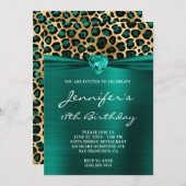 Gold und Aquamariner Grüne Leoparden, 18. Geburtst Einladung (Vorne/Hinten)